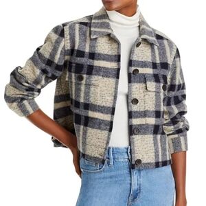 Rails Steffi Women's Cropped Plaid Jacket Shacket Fleece Tan Pacific Check Sz S